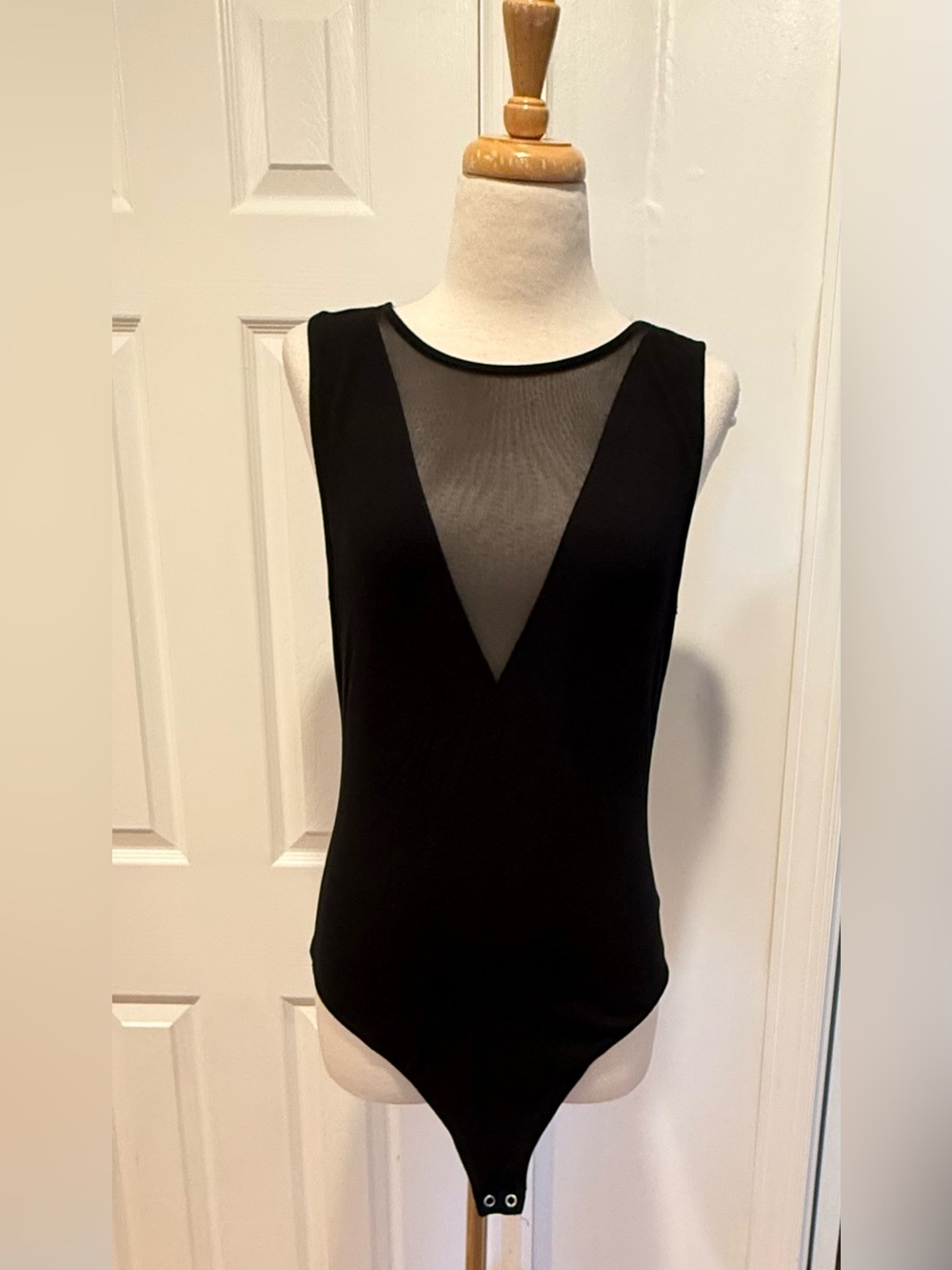 Express Black Sheer V-Inset Sleeveless Bodysuit